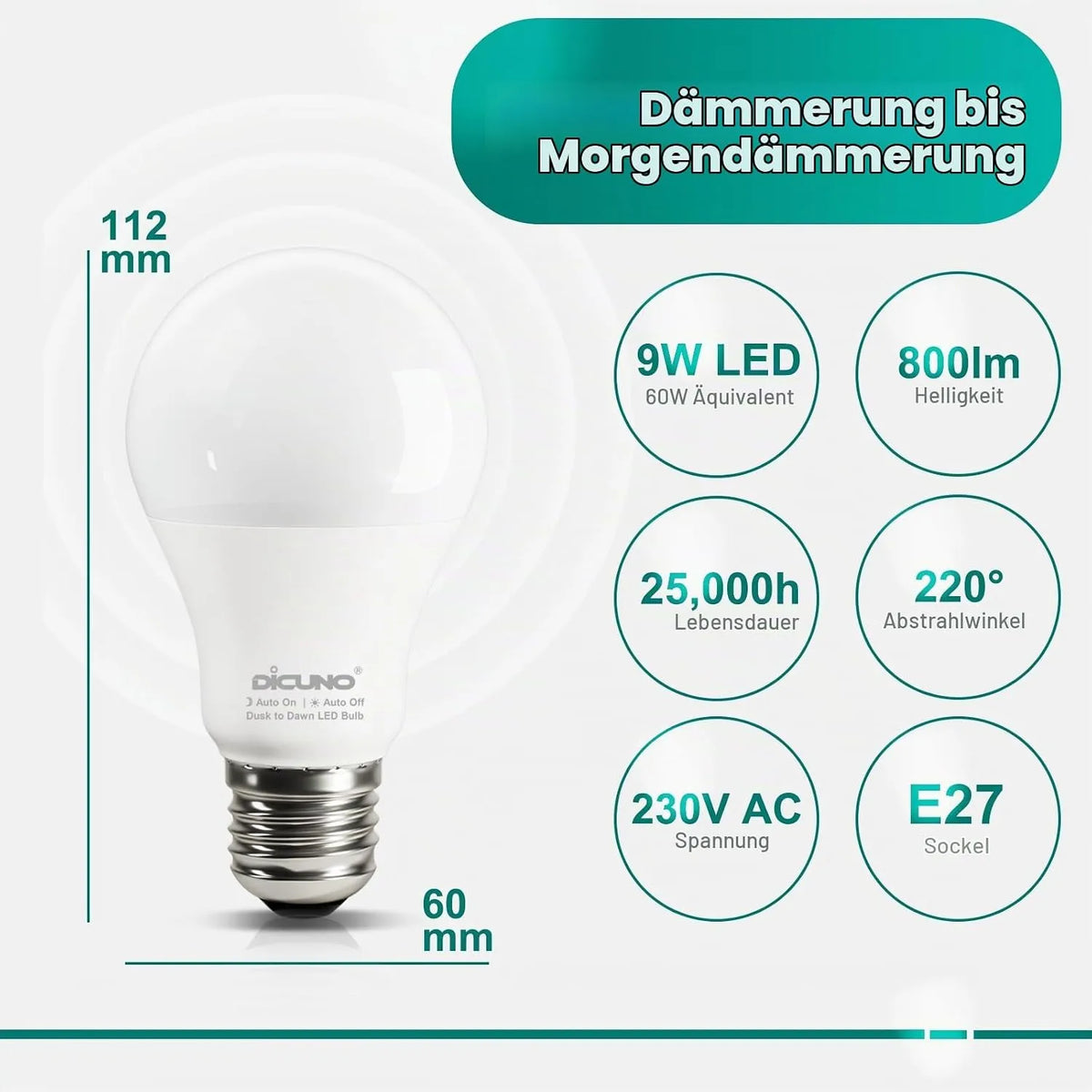 E27 LED Sijalka s Senzorjem za Zatemnitev 9W 4 Kosi