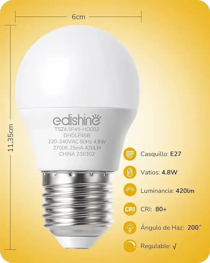EDISHINE E27 LED Žarnice Toplo Bele, 6 Kosov