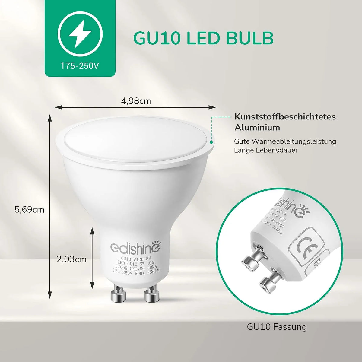 EDISHINE GU10 LED Sijalke Dimmable 5W 10 Kosov