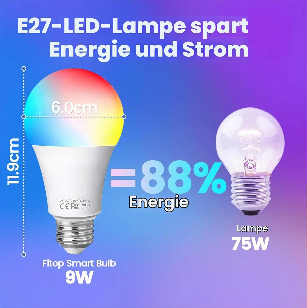Fitop Pametna LED Sijalka E27 9 W