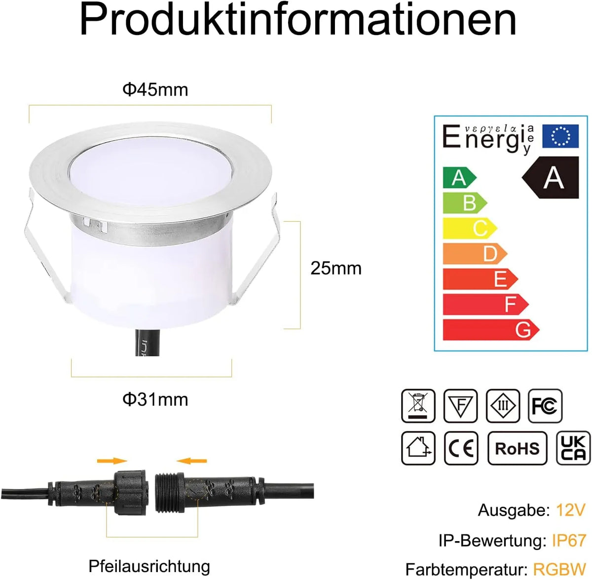FVTLED Zunanje Vgradne LED Talne Luči Premer 4,5 cm 10 Kosov