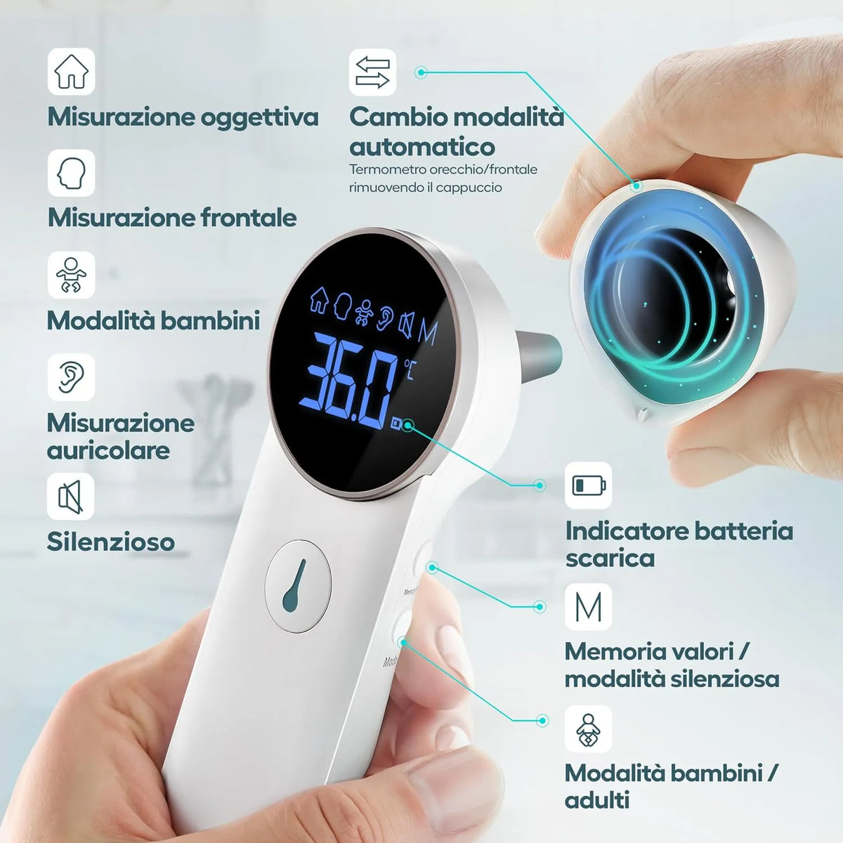 HIMMELSHAUCH MEDICAL Ušni in Čelni Infrardeči Termometer 17 cm