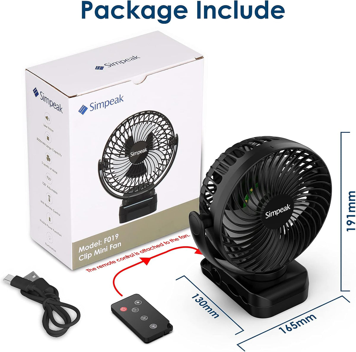 USB Namizni Ventilator za Kampiranje s Sponko