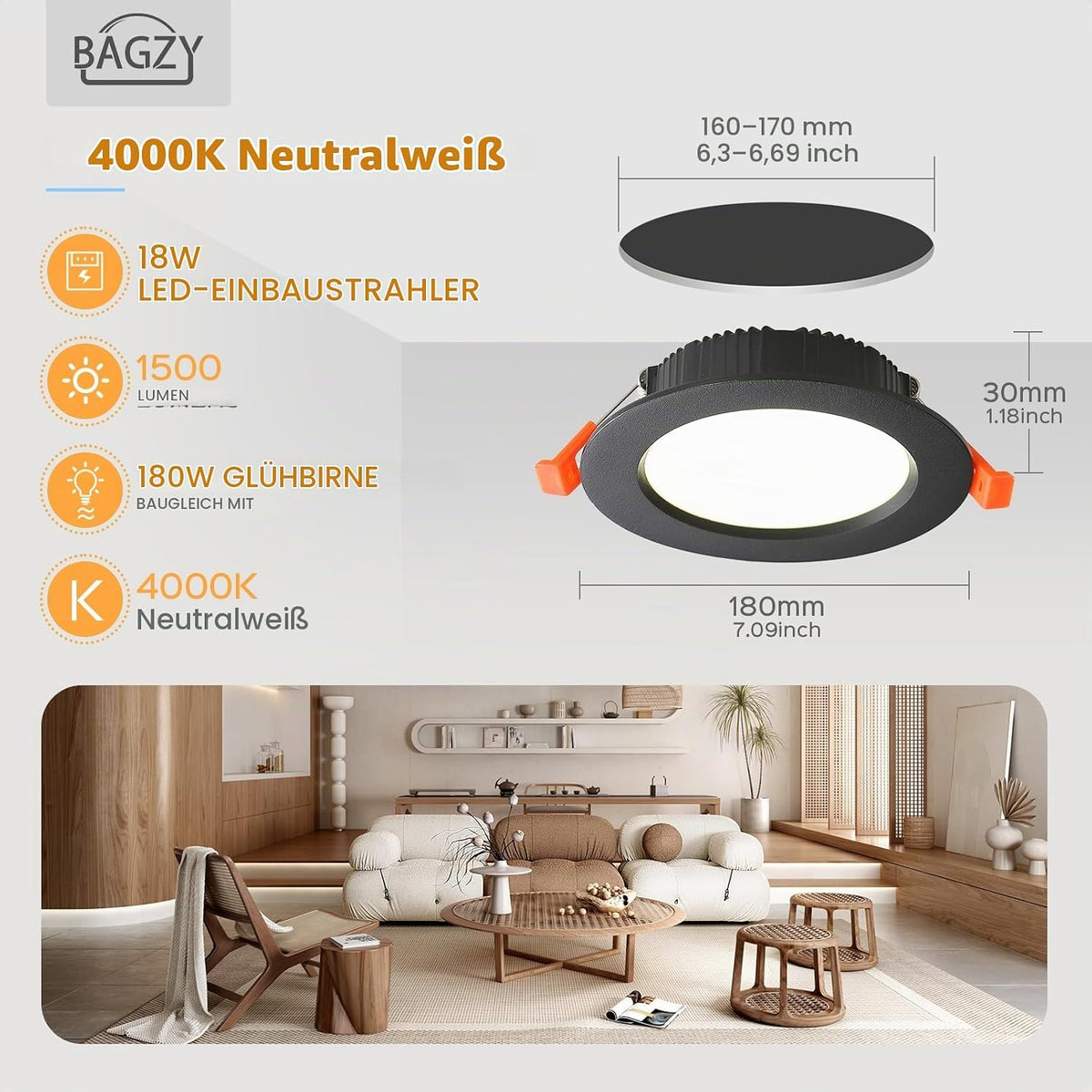 Vgradne LED Svetilke 230V 18W 18 cm 4 Kosi