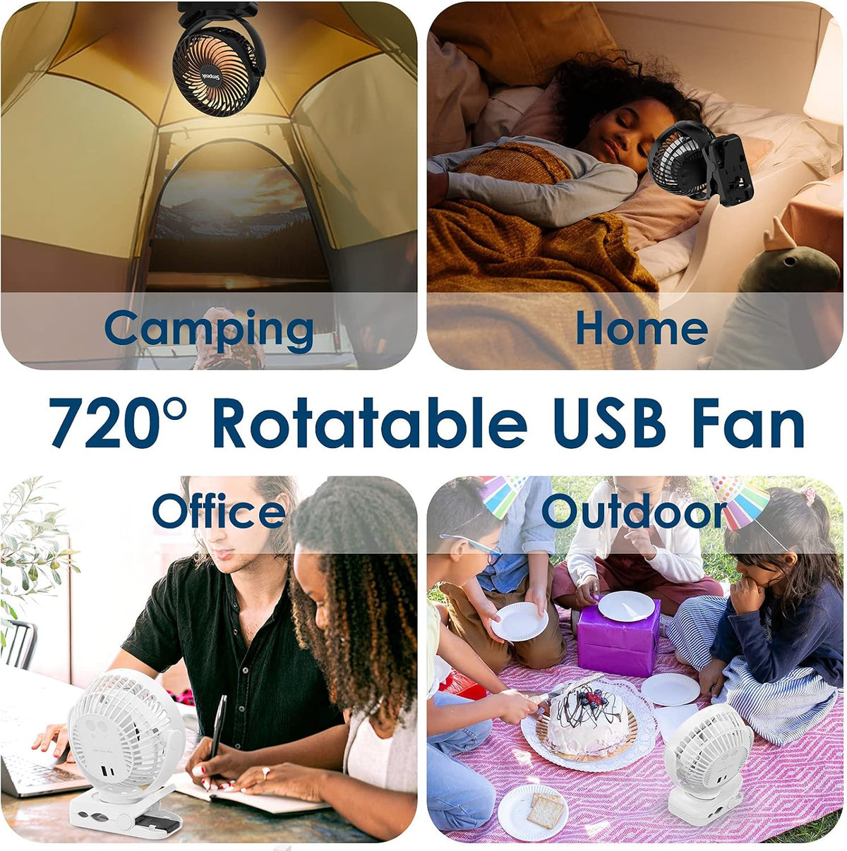 USB Namizni Ventilator za Kampiranje s Sponko