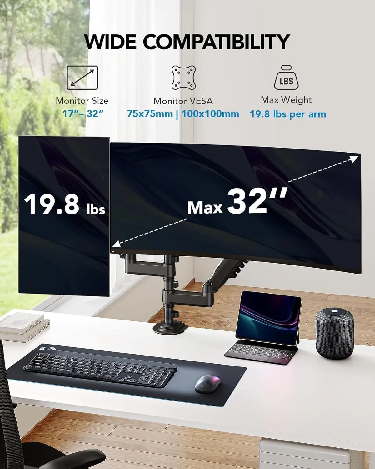 HUANUO Dvojno Namizno Držalo za Monitorje 33–81 cm