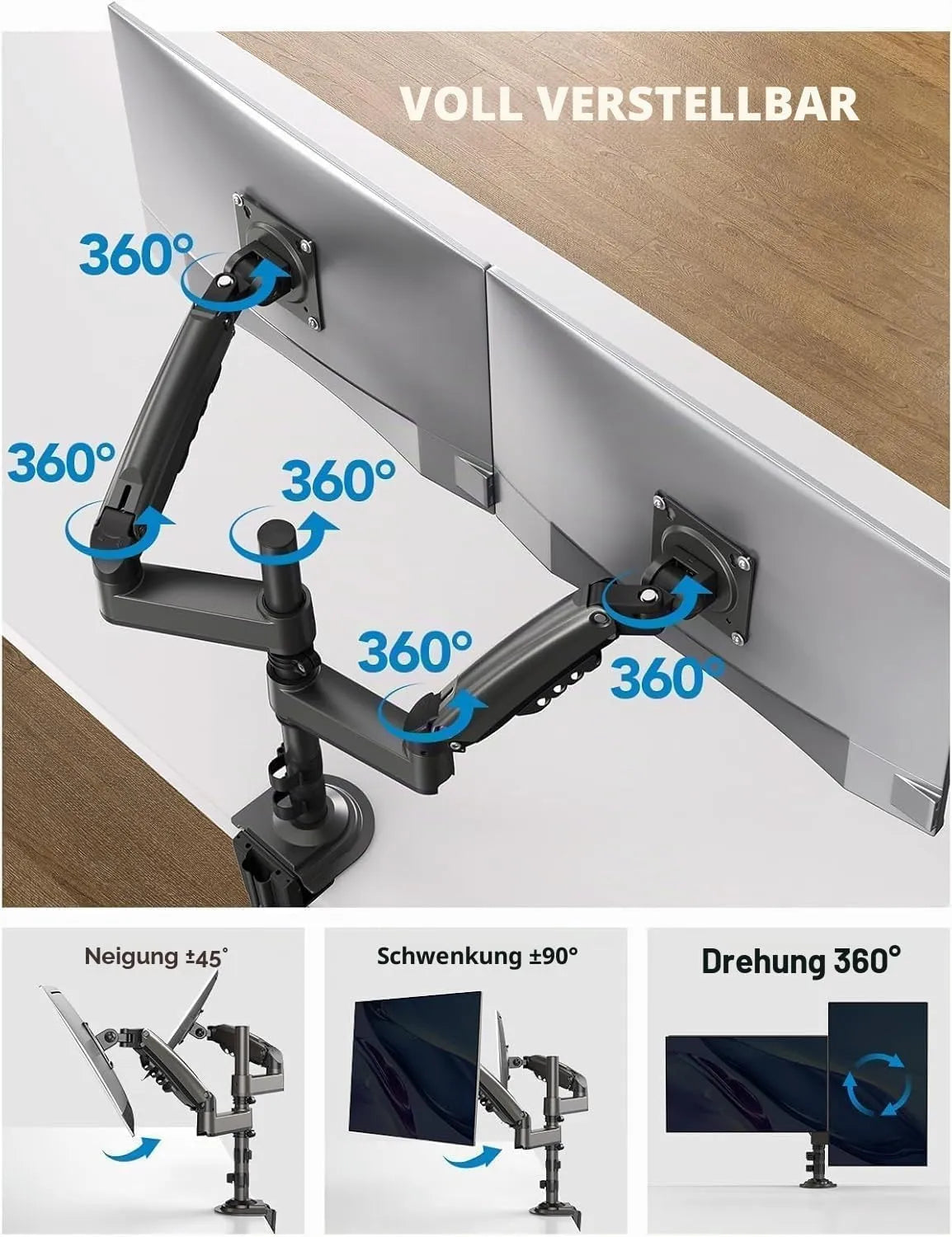 HUANUO Dvojno Namizno Držalo za Monitorje 33–81 cm