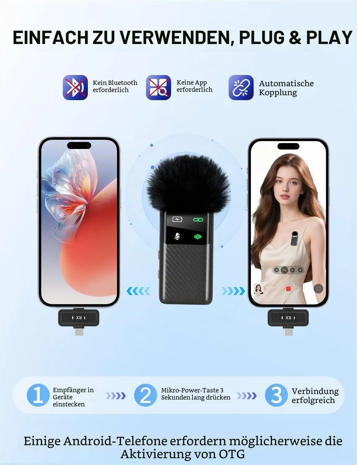 HUIYOU Brezžični Lavalier Mikrofon za Pametne Telefone 1 Kos