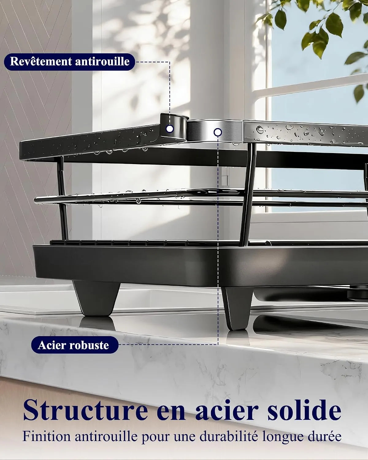 Kitsure Enonadstropno Odcejevalnik za Posodo s Držalom za Pribor 10x5x5 cm