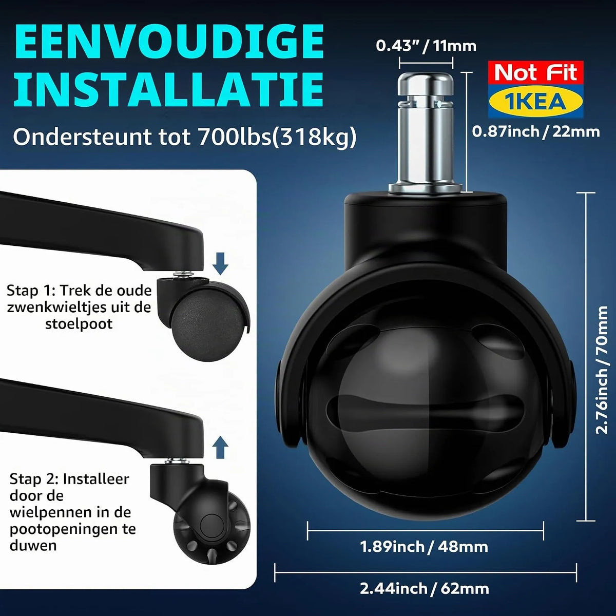 Kolesa za Pisarniški Stol 11 mm 5 Kosov