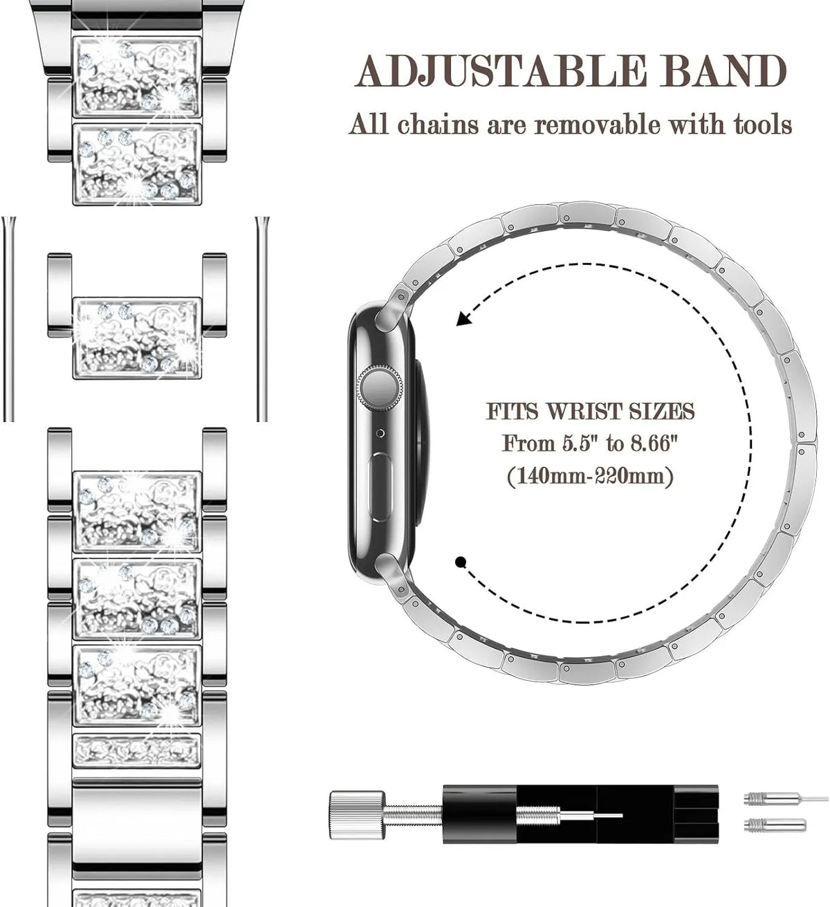 Kovinski Pas z Diamanti za Apple Watch