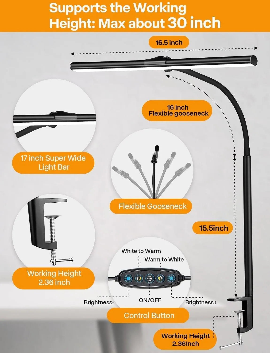 LED Namizna Svetilka s Sponko 43 cm