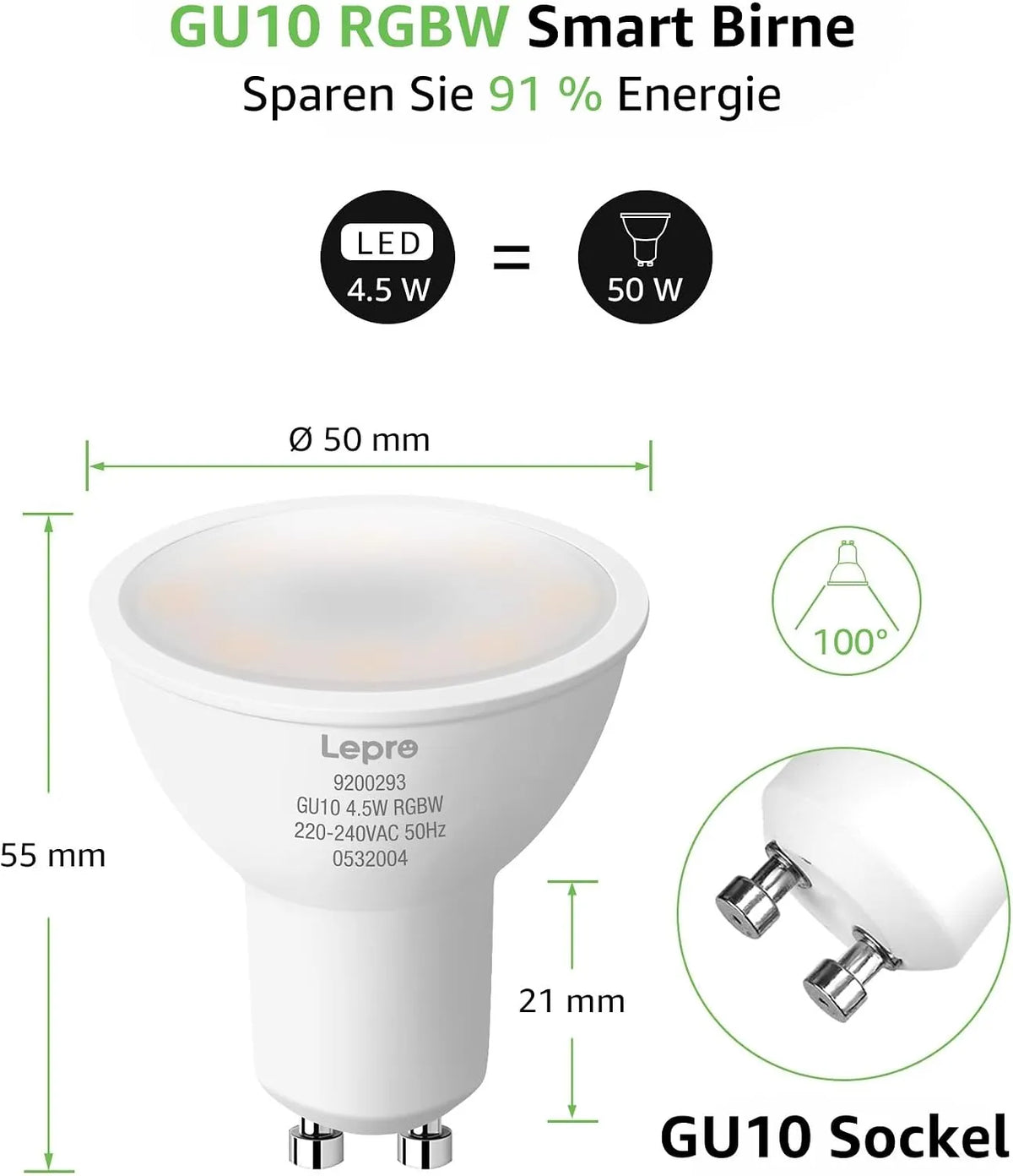 Lepro Pametna LED Sijalka GU10 RGBW 2 Kosa