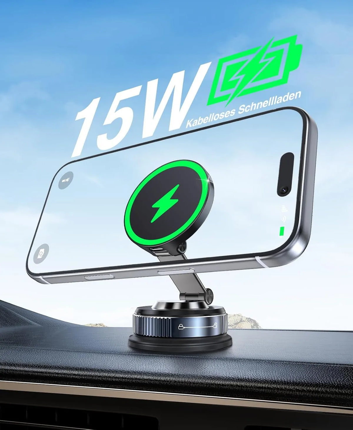 Magnetno Avto Držalo za Telefon z Brezžičnim Polnjenjem 15W 6x6x4.7 cm
