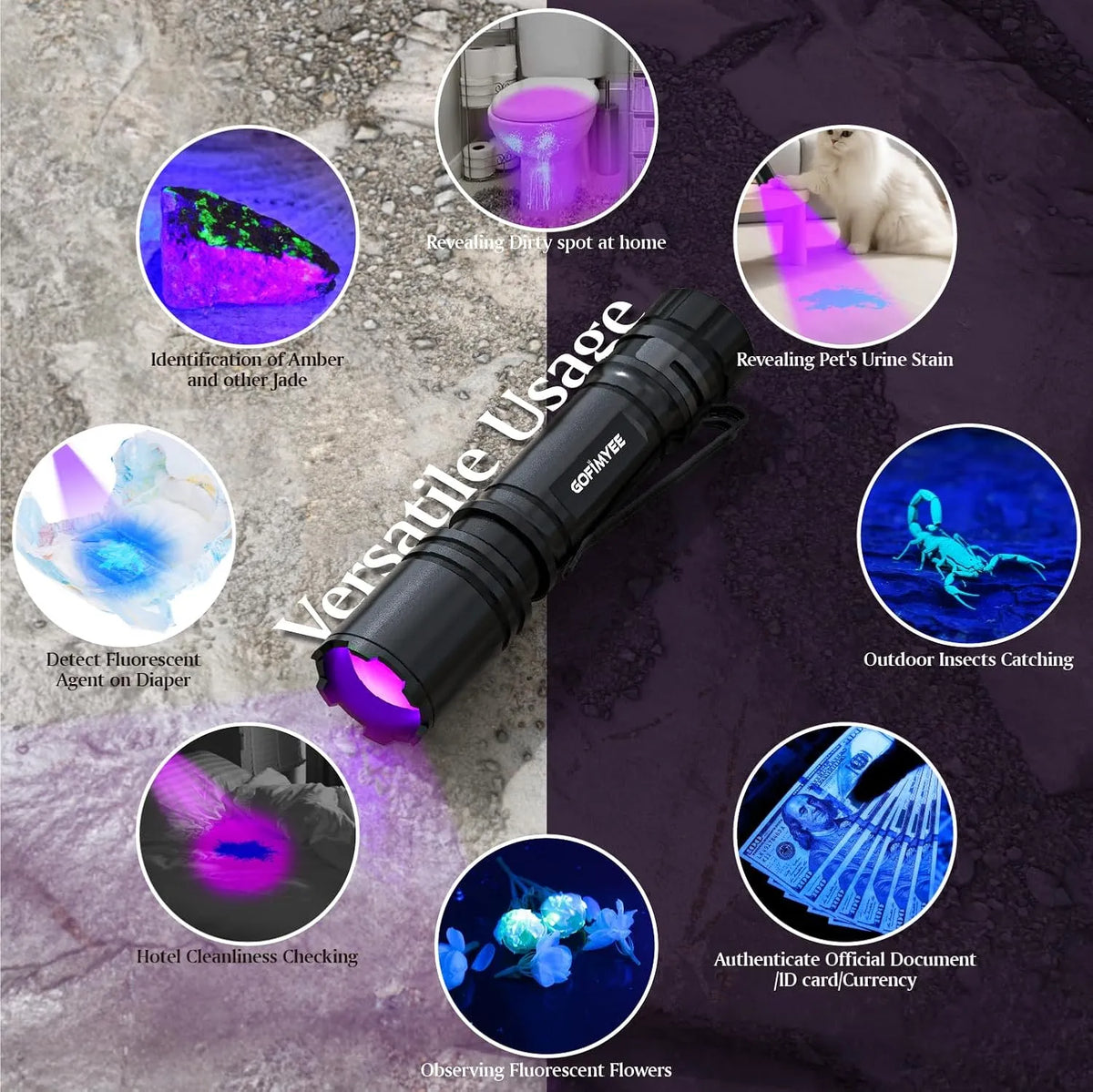 Mini UV Svetilka z Nastavljivim Fokusom 395 nm 2 Kosa