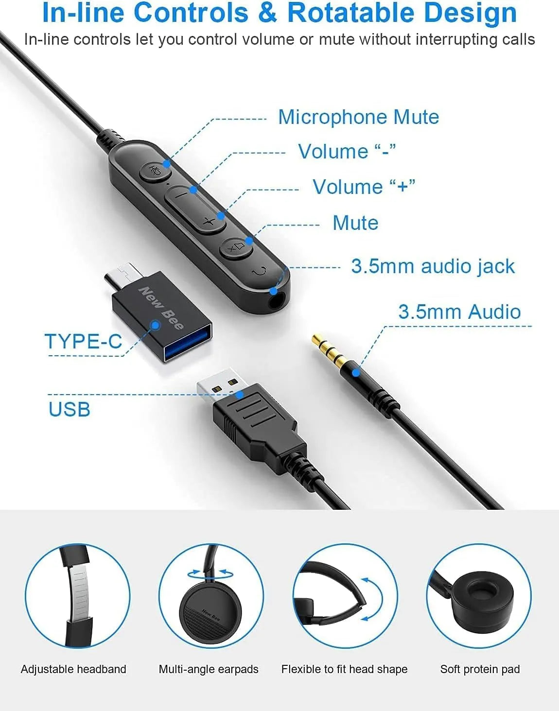 Naglavne Slušalke z Mikrofonom USB 3,5 mm