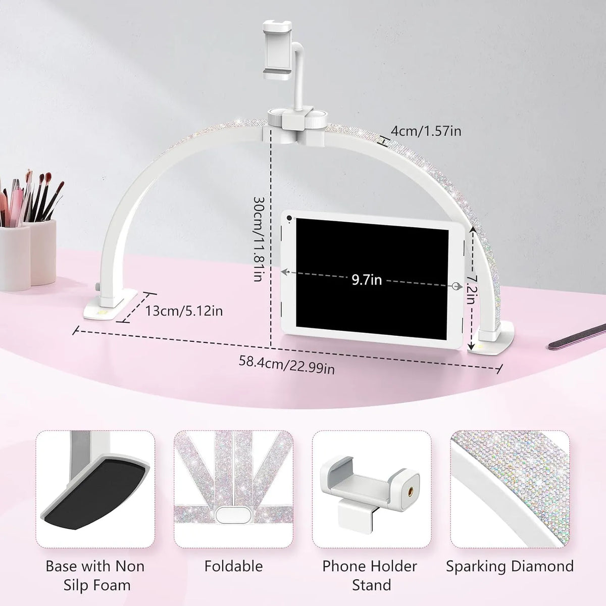 Namizna LED Polmesečna Svetilka za Nohte 58.4 cm