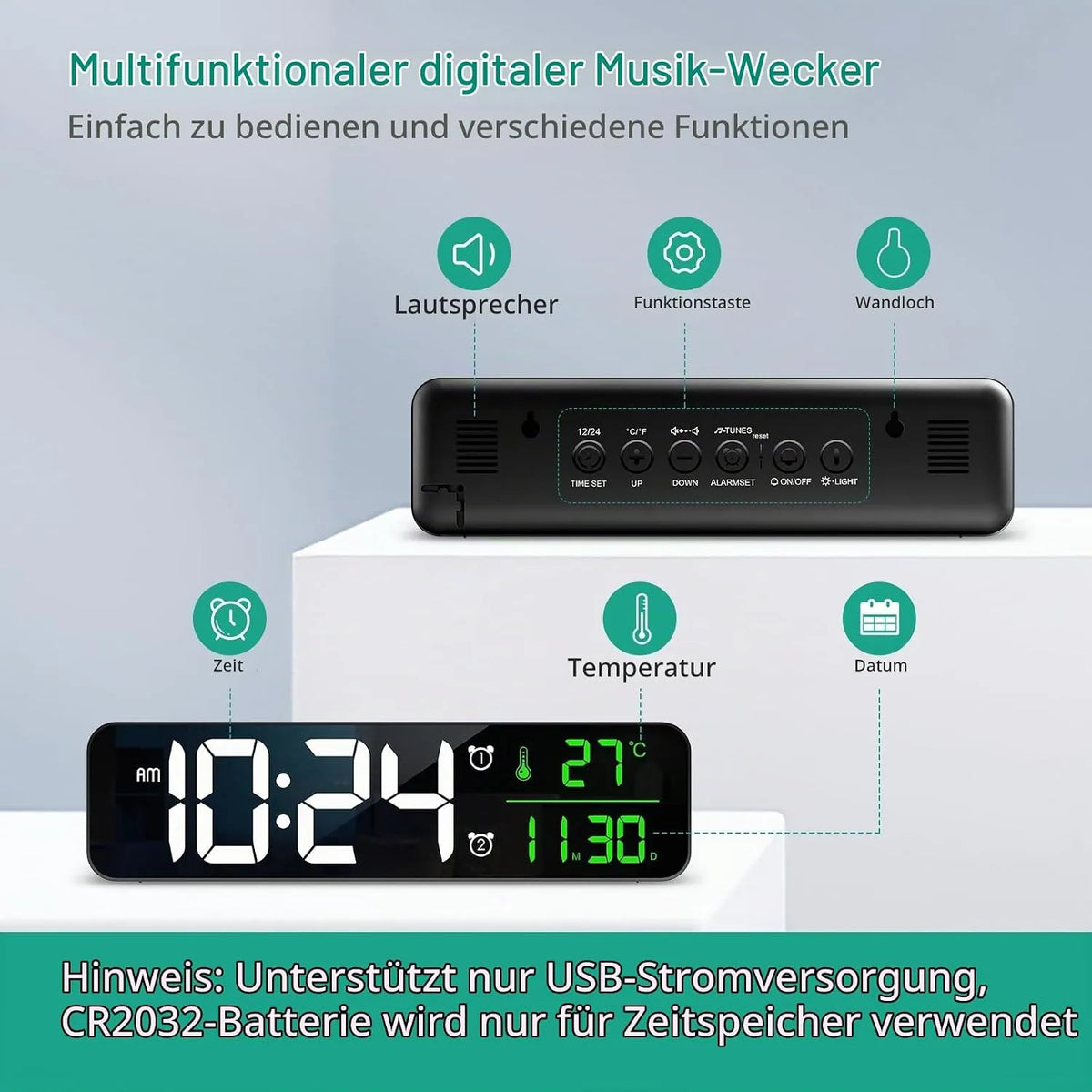 ORIA LED Digitalna Stenska Ura 26.5 x 7 cm