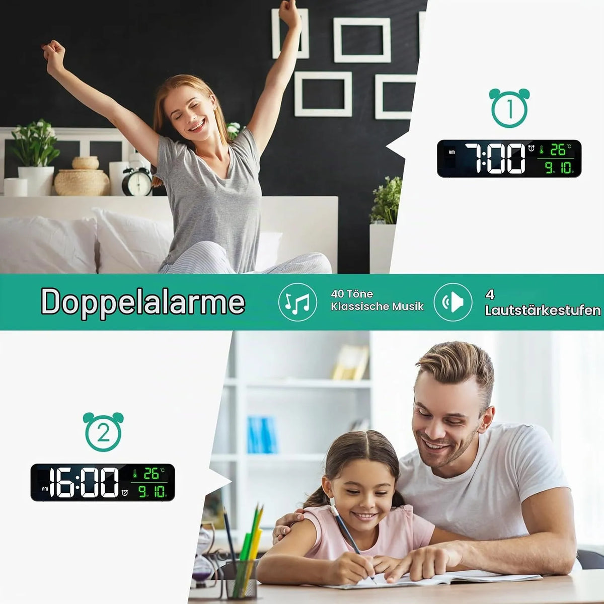 ORIA LED Digitalna Stenska Ura 26.5 x 7 cm