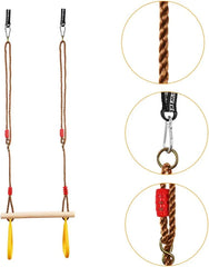 Otroška Lesena Trapezna Gugalnica z Gimnastičnimi Obroči 42 cm