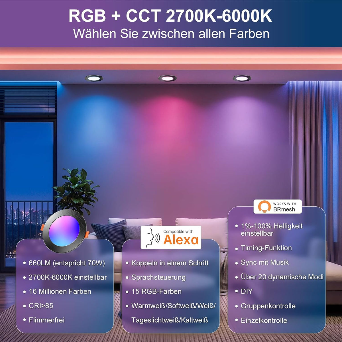 Pametne LED Vgradne Luči RGBW 230V 7W