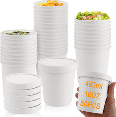 Papirnate Posodice za Juho s Pokrovi 460 ml 50 Kosov