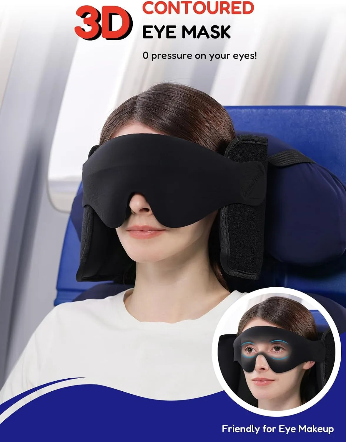 Potovalna Blazina za Letalo s Trakom za Glavo in 3D Maska