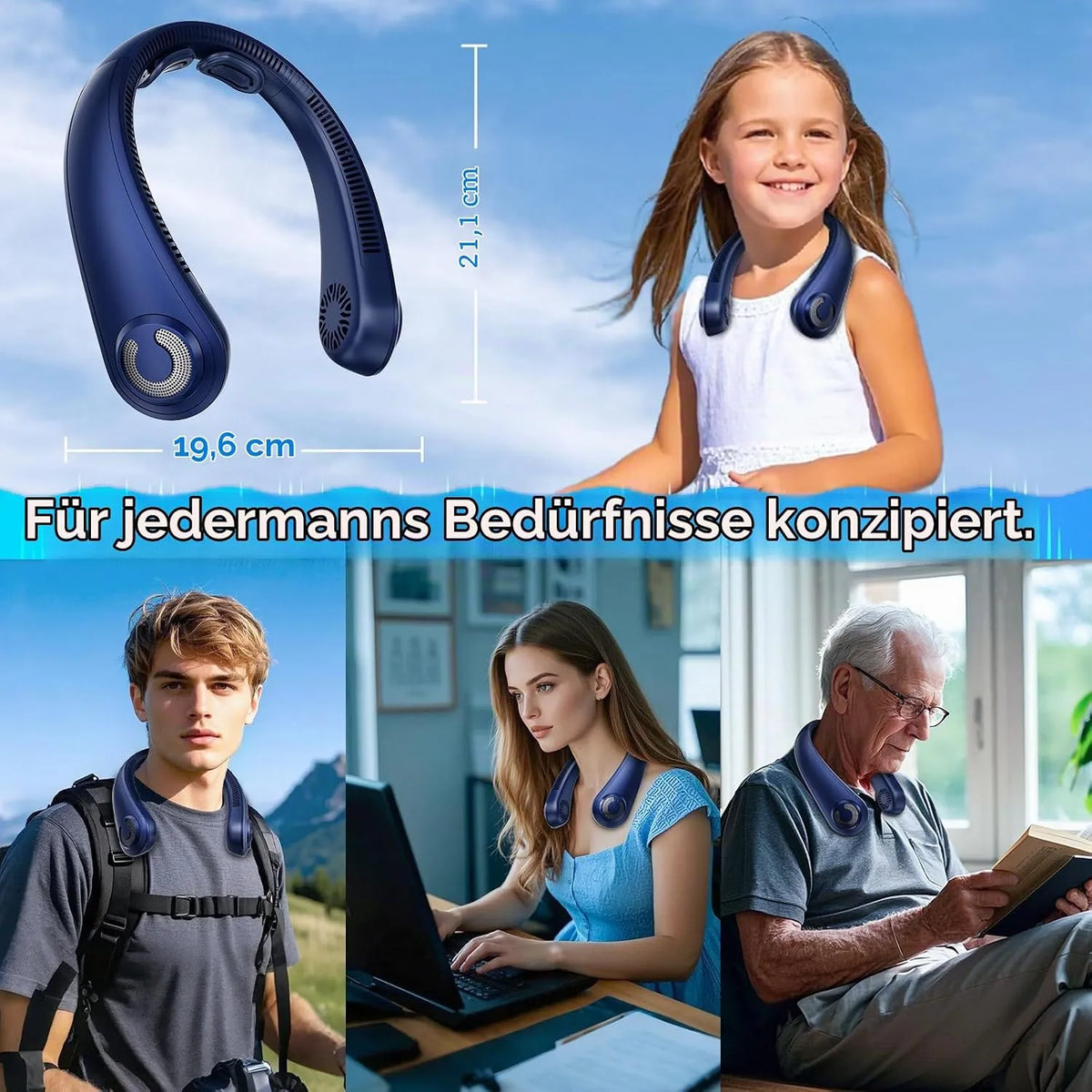 Prenosni Brezlopatični Vratni Ventilator, 1 Kos