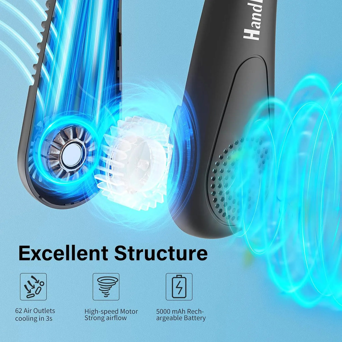 Prenosni Mini USB Vratni Ventilator 5000mAh 1 Kos