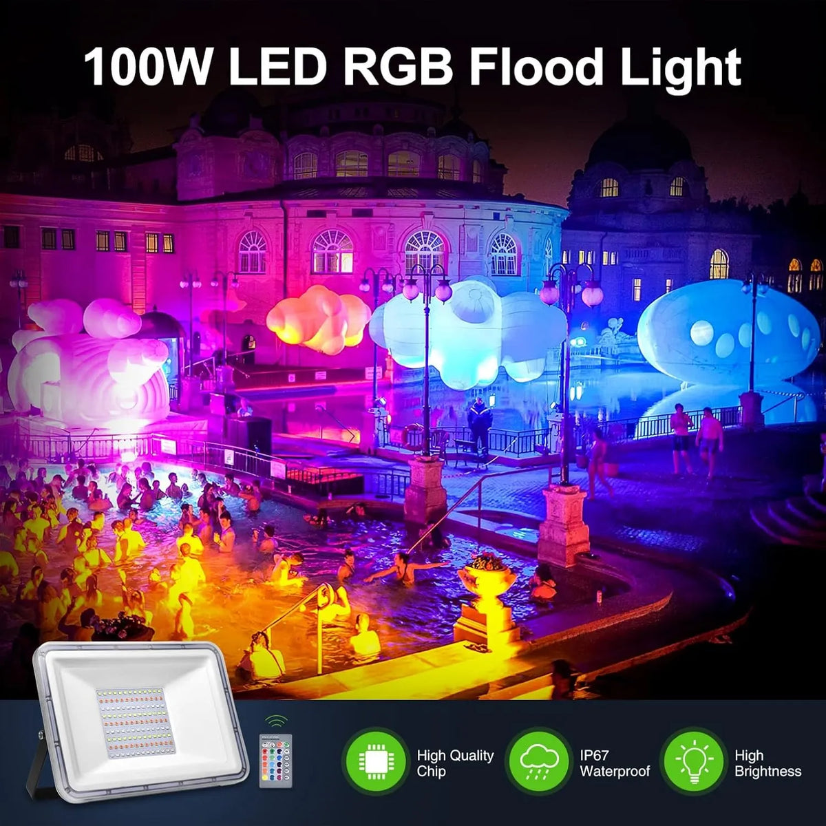 RGB LED Reflektor 100W 23,5 x 16,5 cm