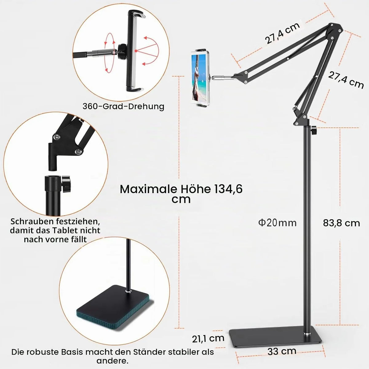 SAMHOUSING Talno Stojalo za Tablični Računalnik 70-135 cm