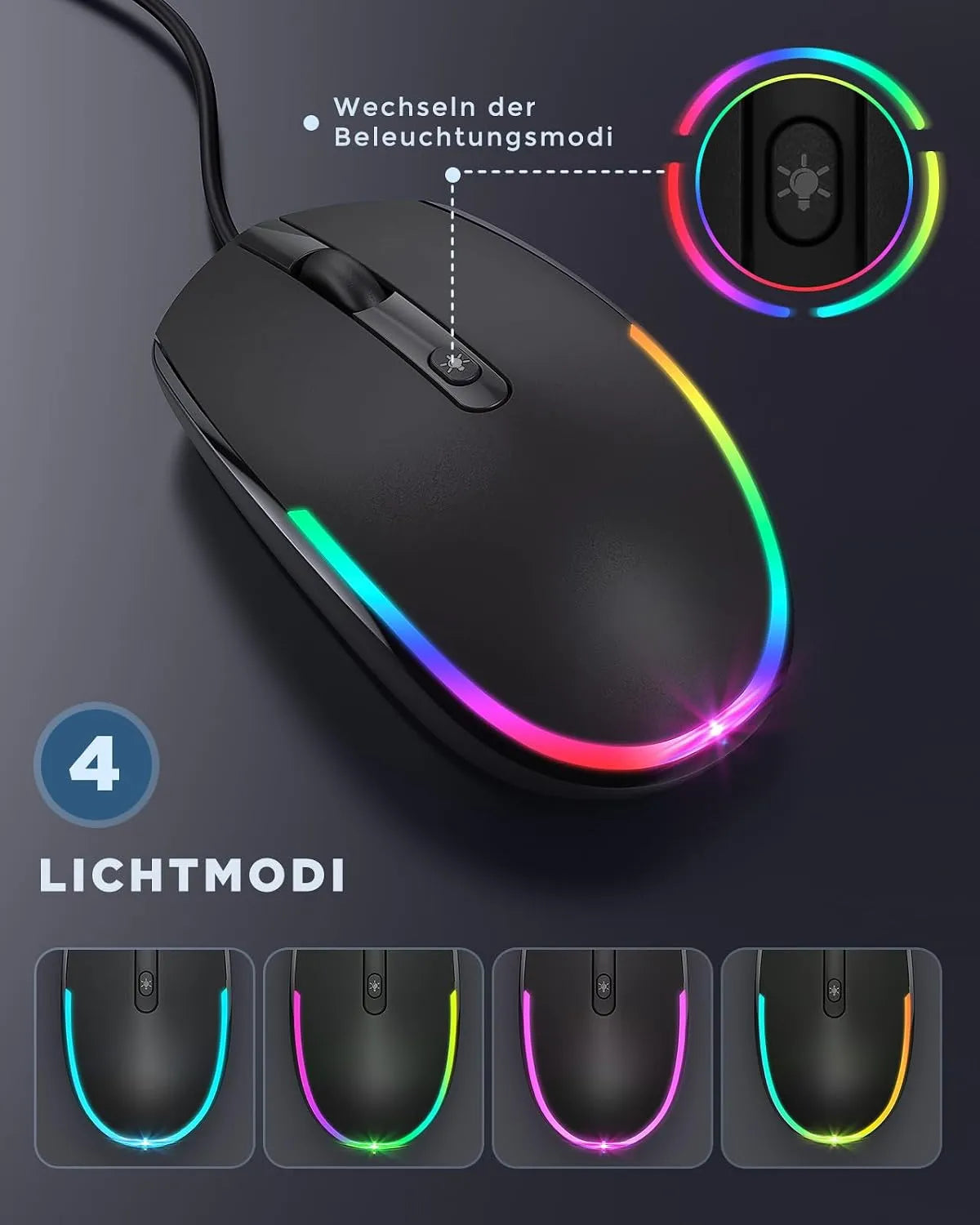 Seenda Žična Miška z RGB Osvetlitvijo 11.5 x 5.6 cm