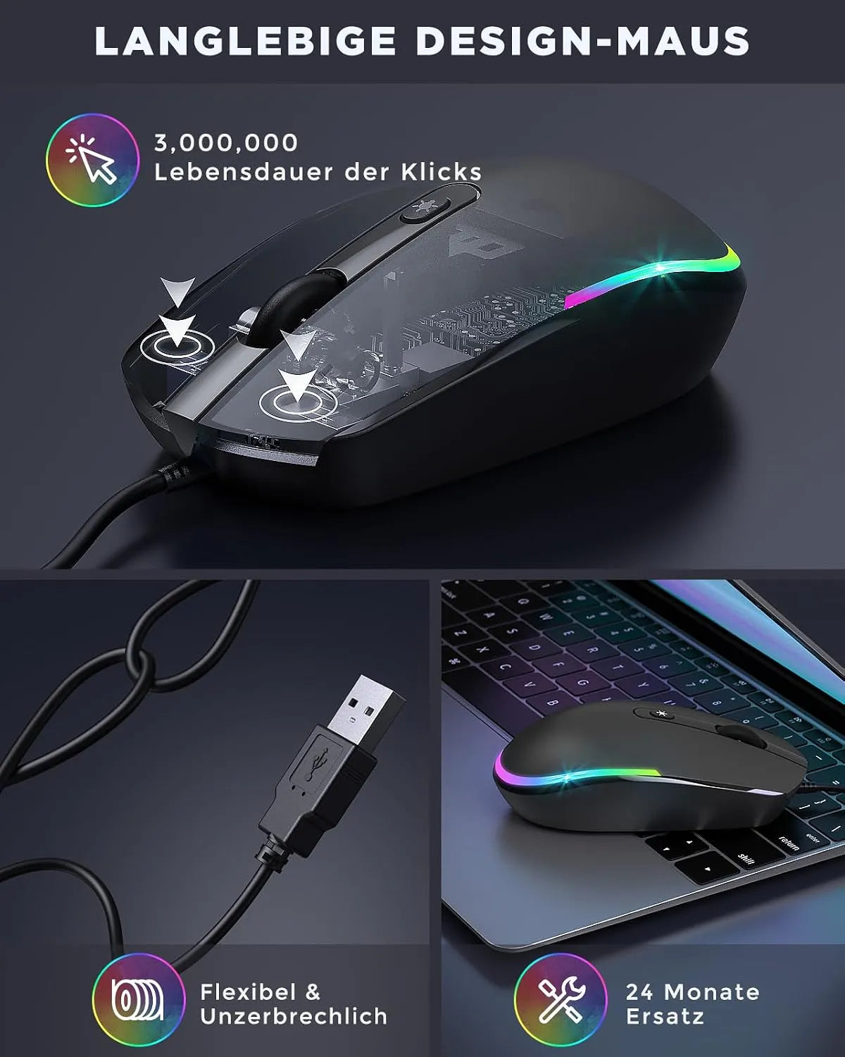 Seenda Žična Miška z RGB Osvetlitvijo 11.5 x 5.6 cm