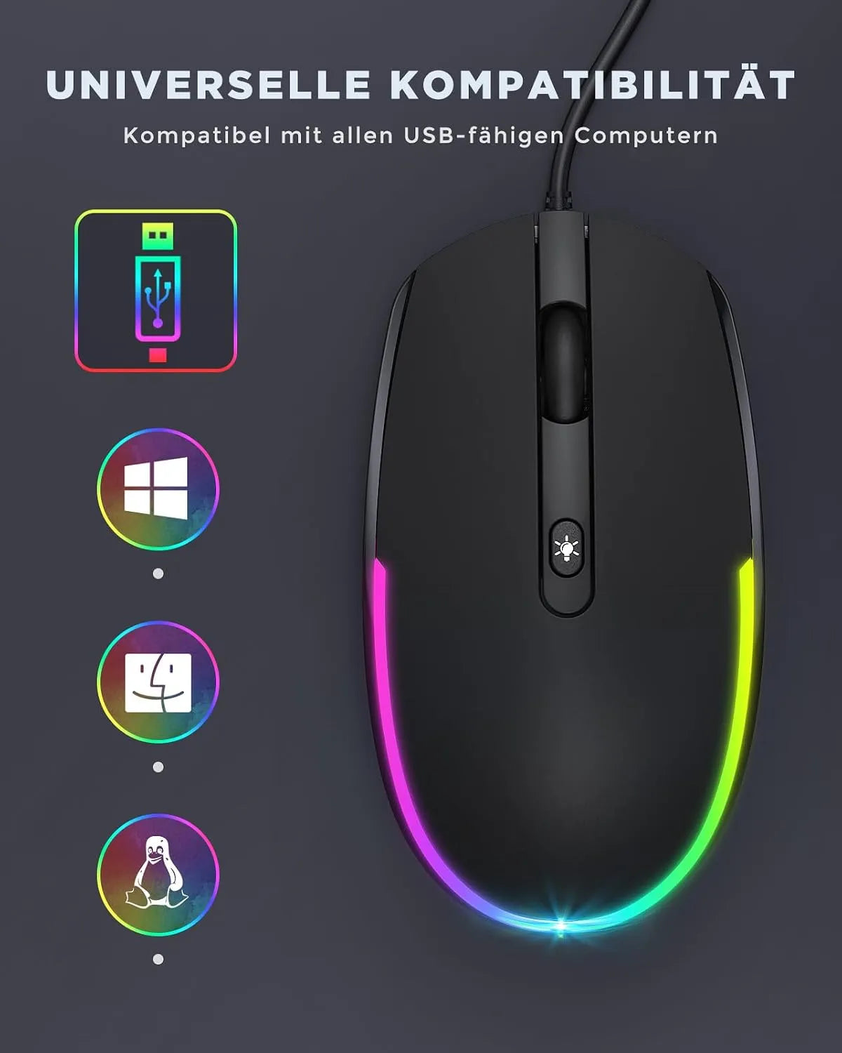 Seenda Žična Miška z RGB Osvetlitvijo 11.5 x 5.6 cm