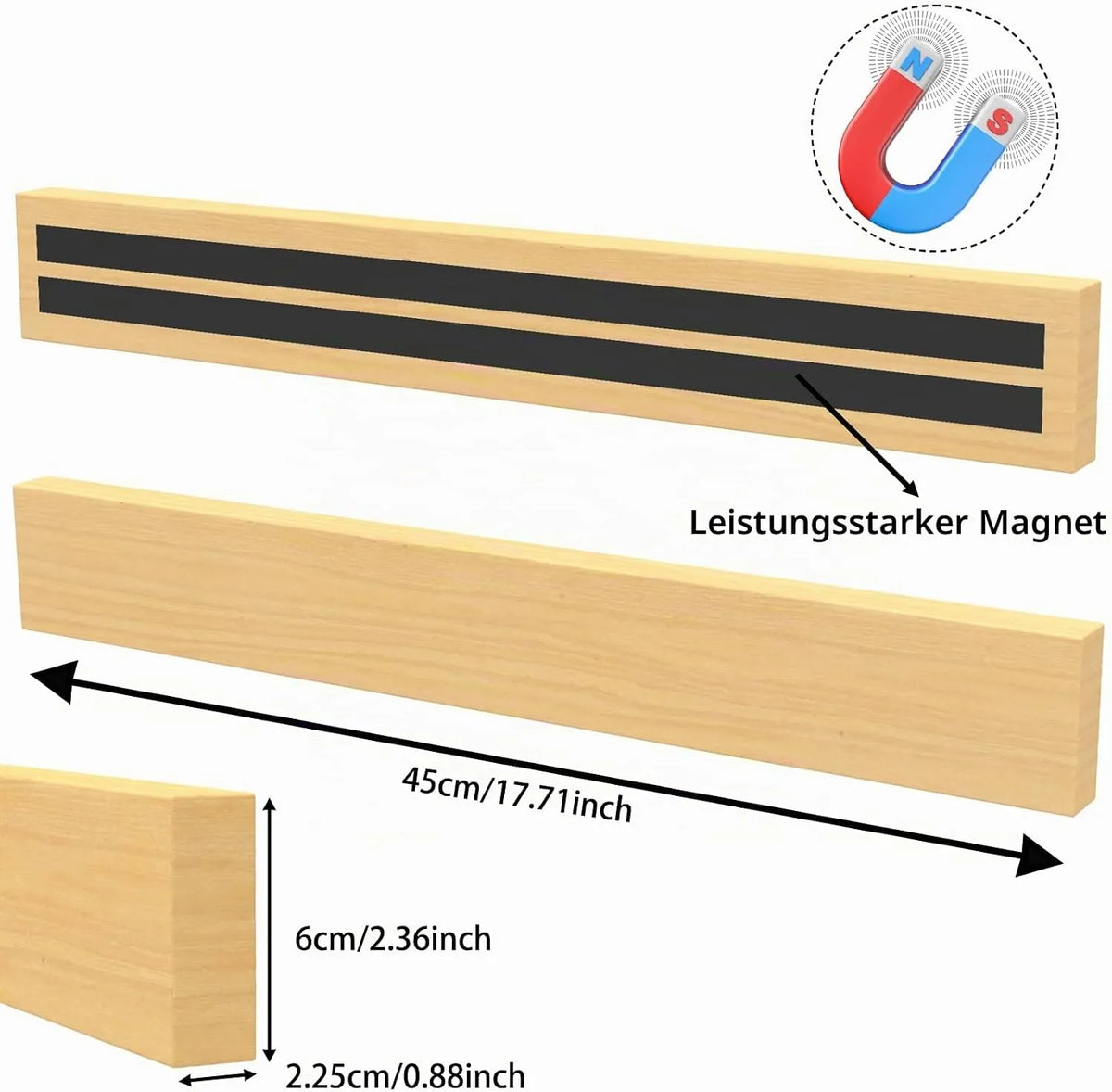 SMART&COOL Magnetno Držalo za Nože iz Bambusa 45 cm Bamboo MKH-DE NEW