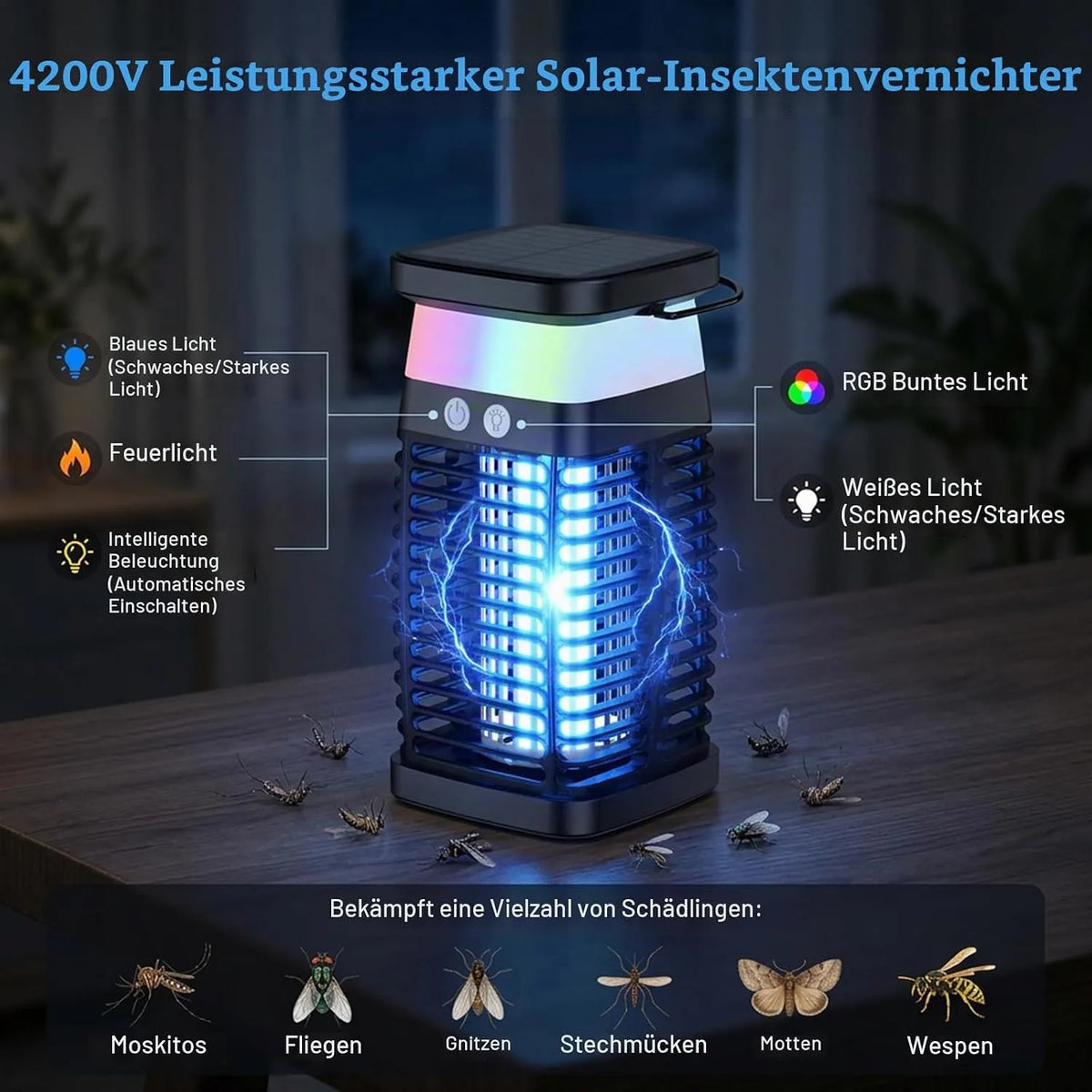 Solarni Električni Uničevalec Insektov in Komarjev 10 x 10 x 22 cm