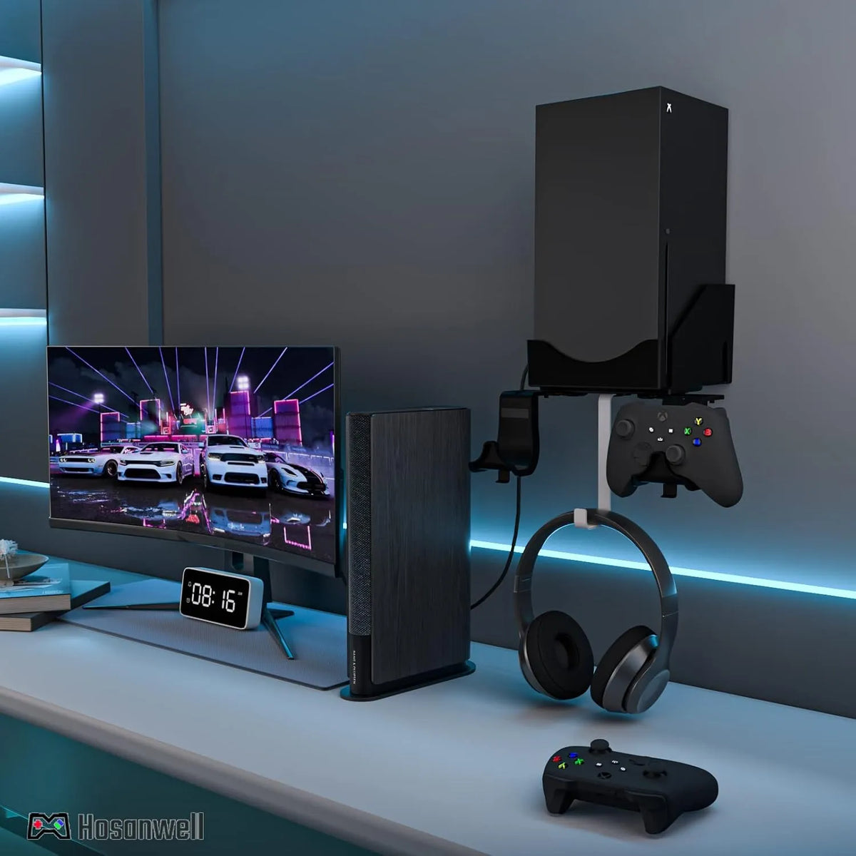Stenski Nosilec za Xbox Series X s Kavlji za Kontrolerje in Slušalke