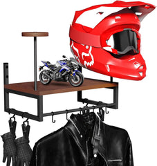 Stensko Držalo za Motoristične Čelade z Leseno Polico 41x26x20.4 cm