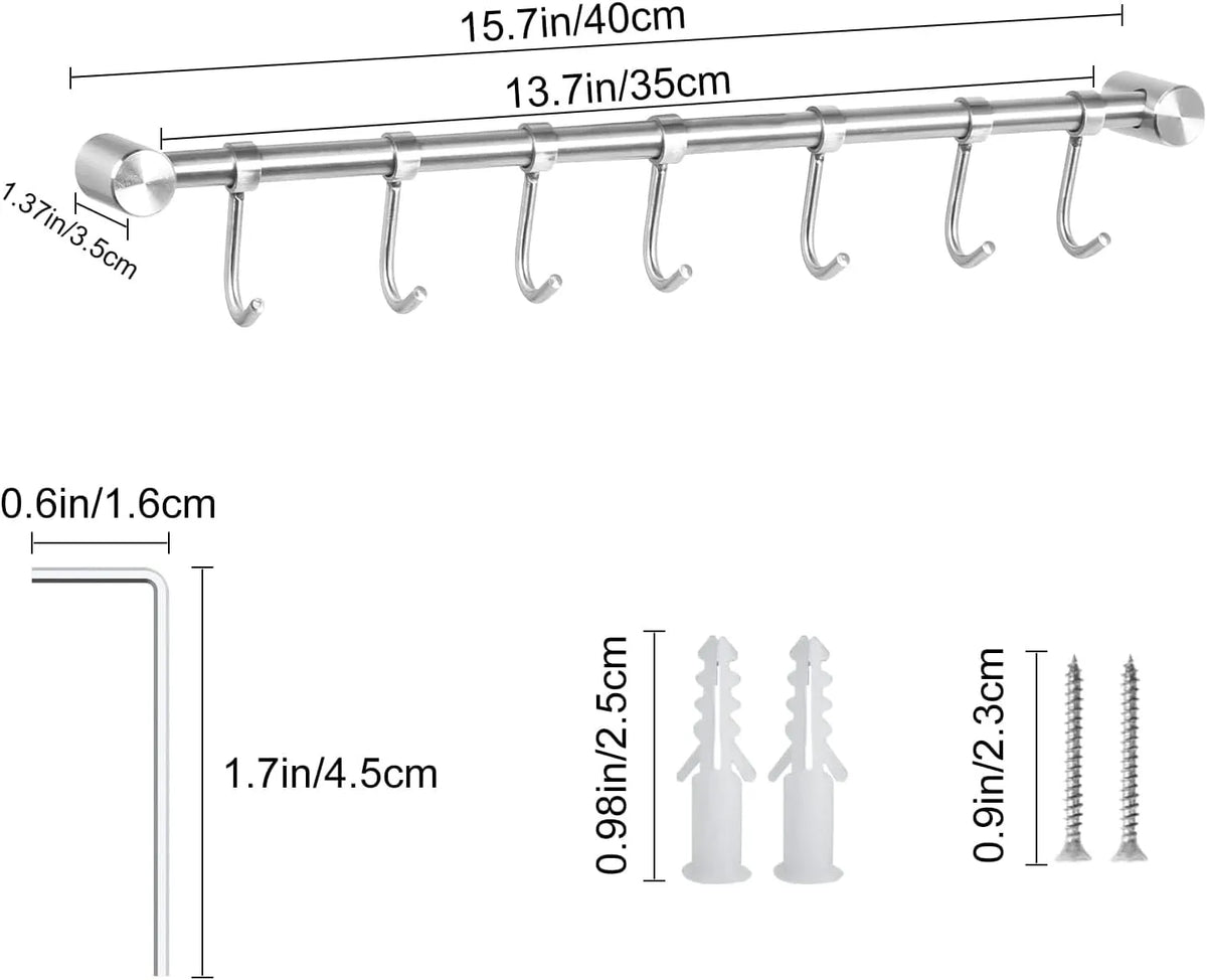 Stensko Kuhinjsko Držalo s 7 Kavlji 40 cm