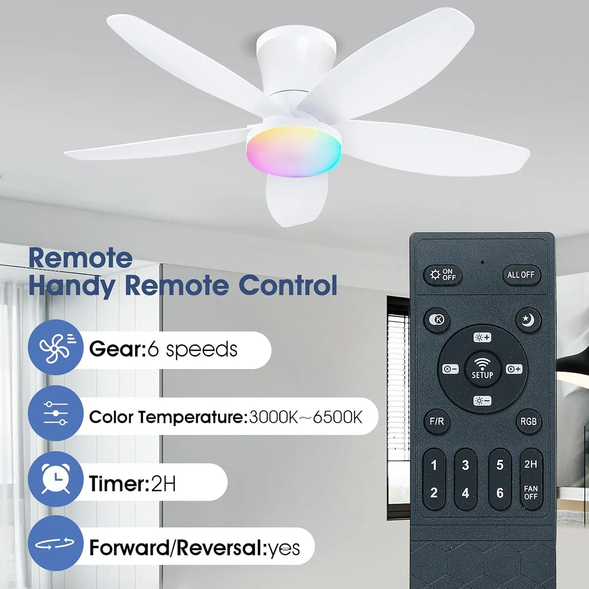 Stropni Ventilator z LED RGB Svetilko 91.4 cm
