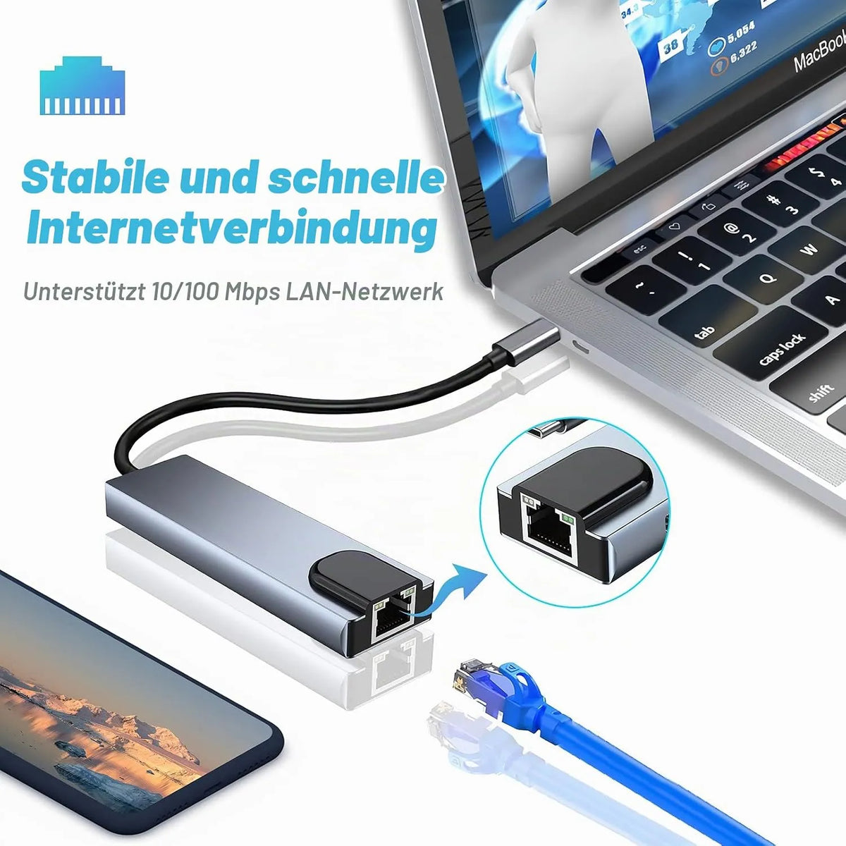 SZPACMATE USB C Razdelilnik za MacBook Pro/Air 10.3 x 3.3 x 1.1 cm