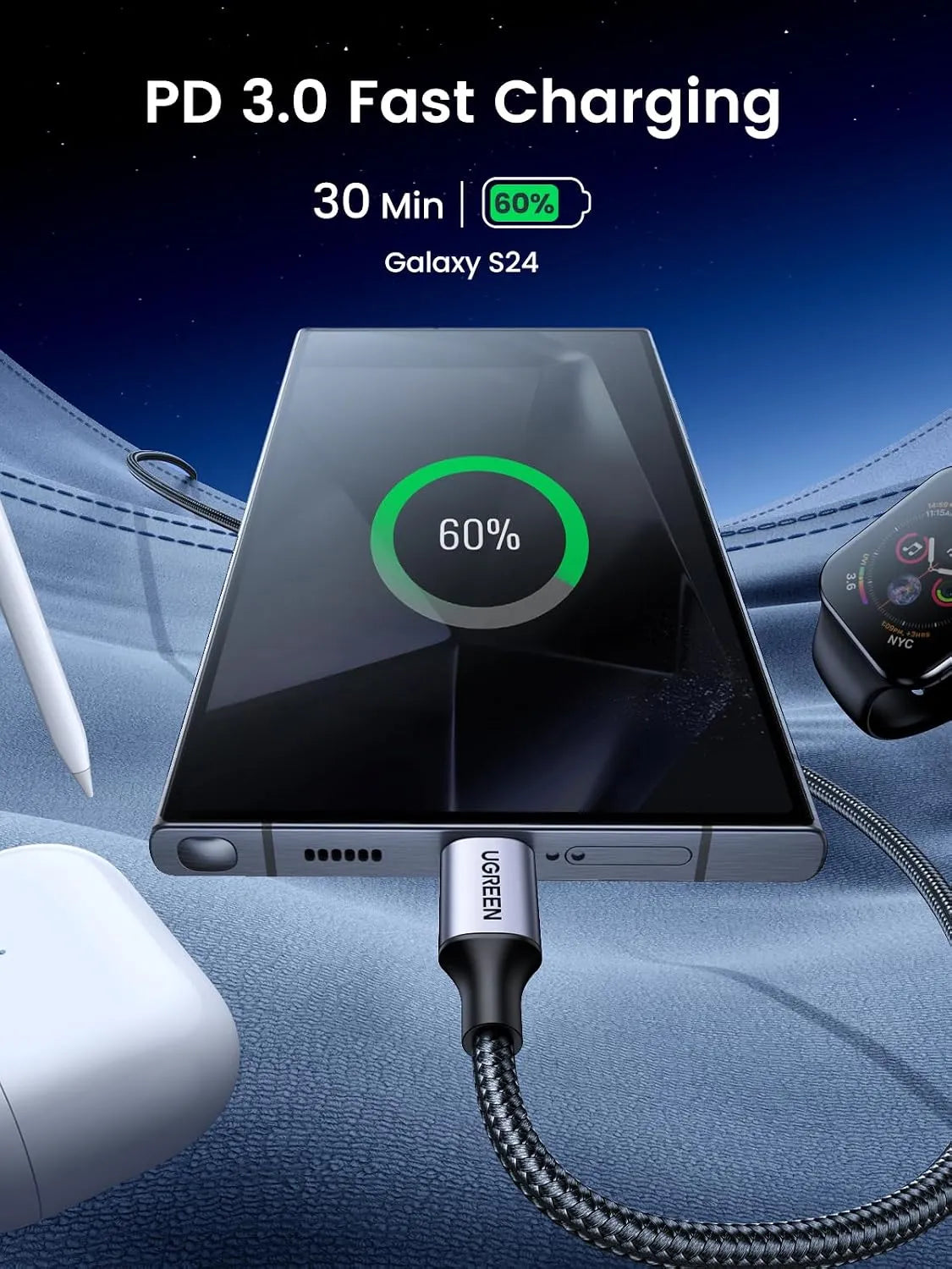 UGREEN USB-C v USB-C Polnilni Kabel 50 cm