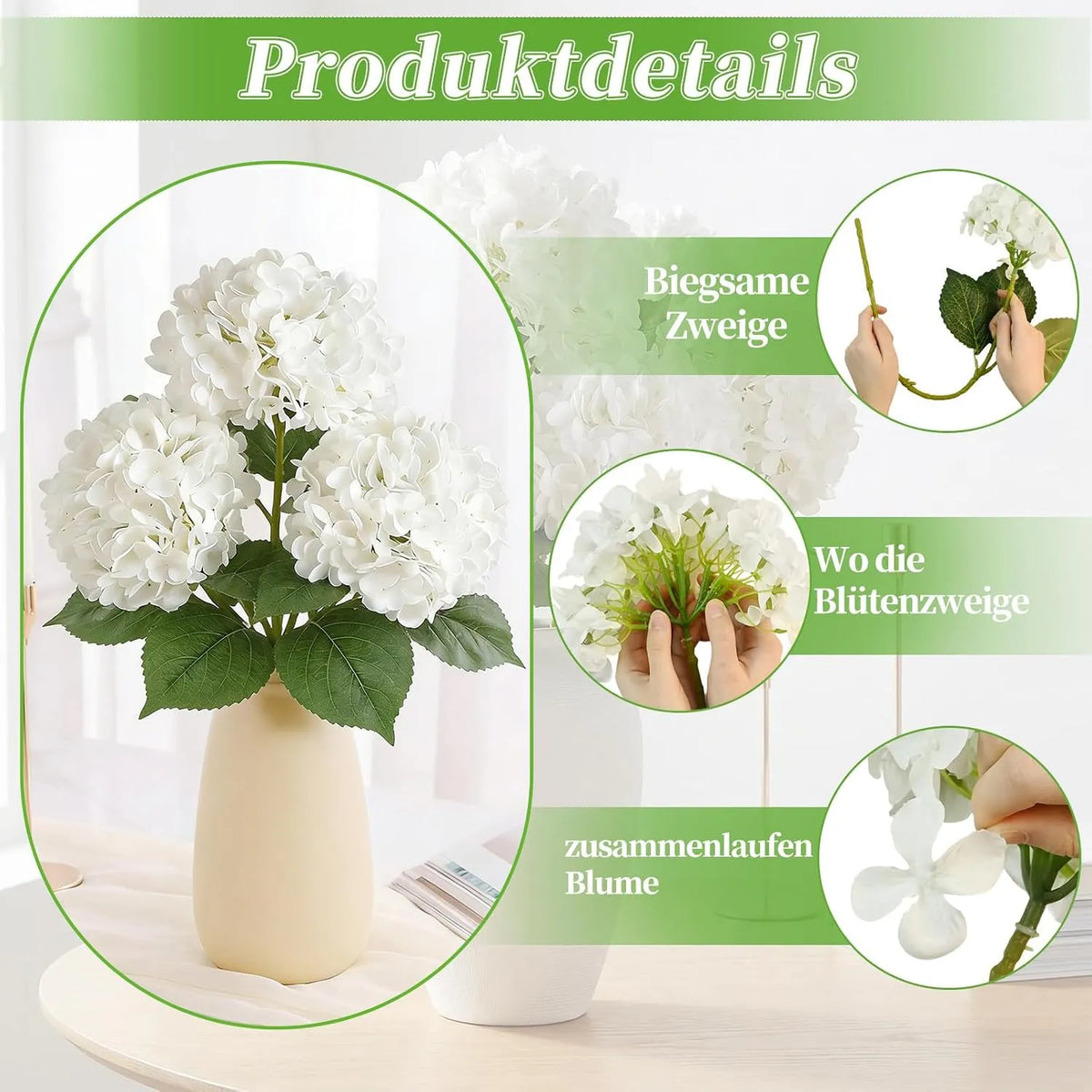 Umetne Cvetlice Hortenzije Bele 60 cm 3 Kosi
