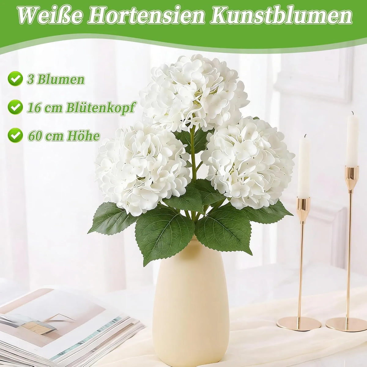 Umetne Cvetlice Hortenzije Bele 60 cm 3 Kosi