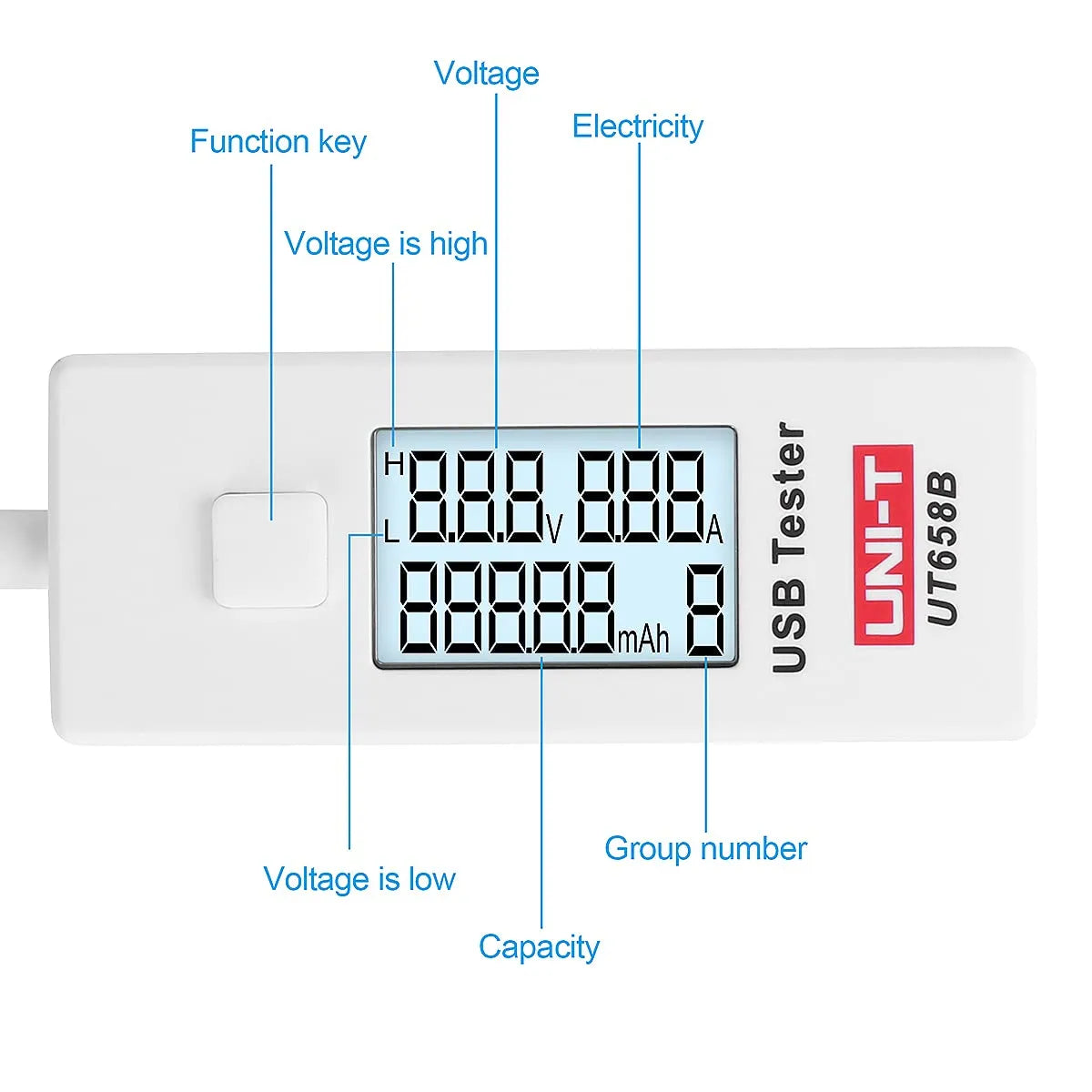 UNI-T USB Tester Napetosti in Toka 8,4 x 2,9 x 1,2 cm