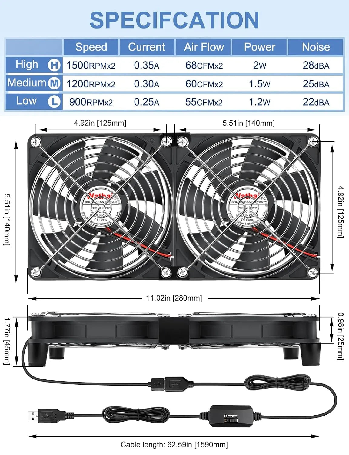 USB Ventilator 2-v-1 14 cm
