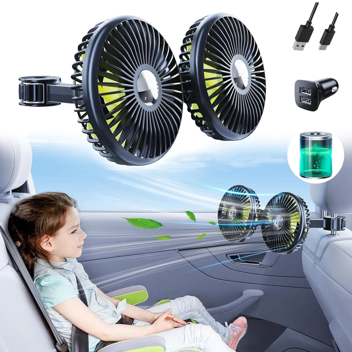 Ventilator za Avto za Zadnji Sedež 10,2 x 25,4 x 7,6 cm