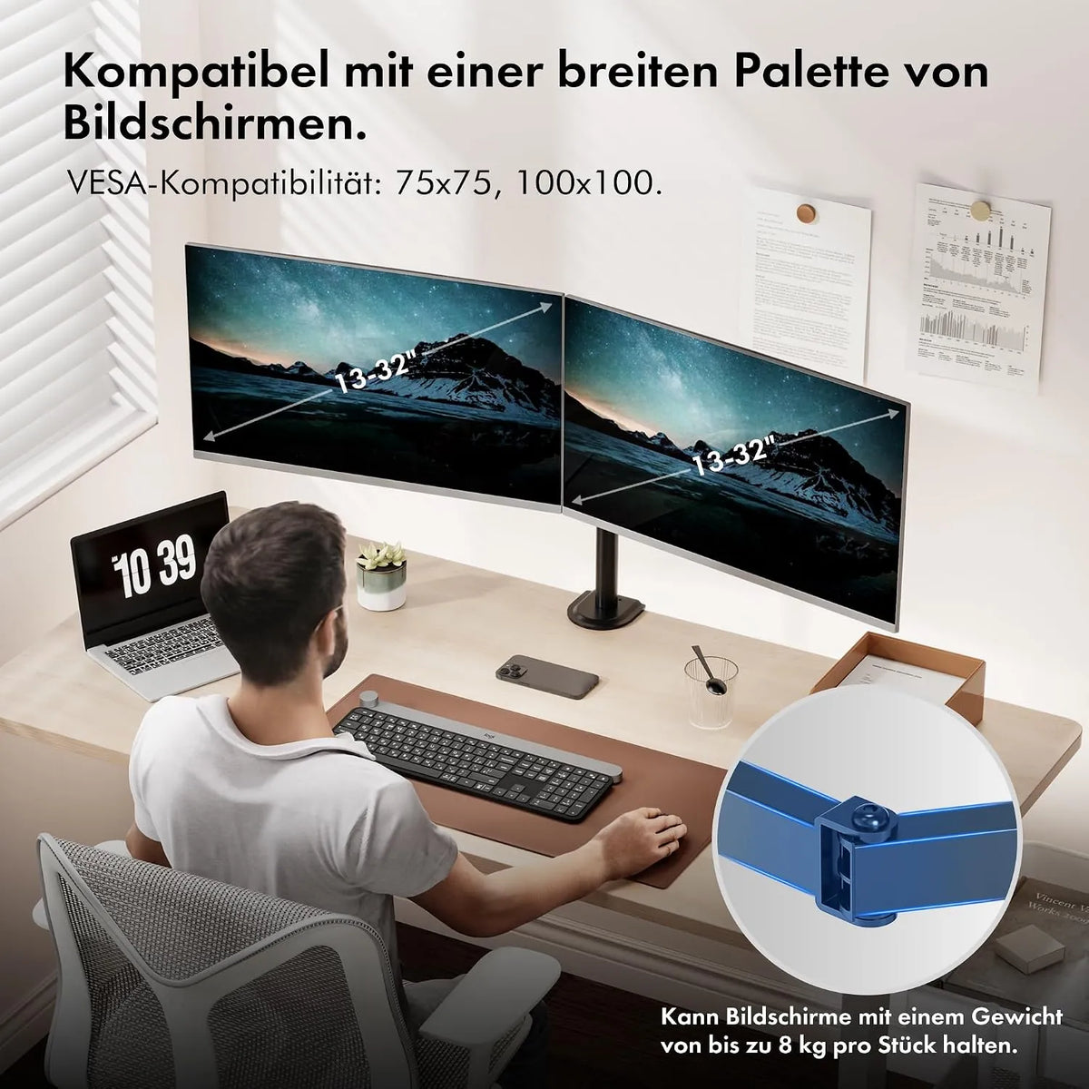 VonHaus Dvojno Namizno Držalo Za Monitor 13-32"
