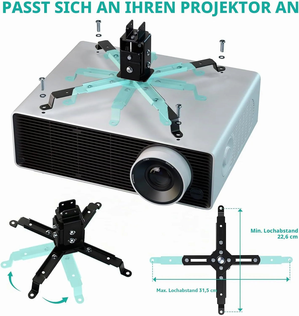 WALI Stropni Nosilec za Projektor 33-54 cm