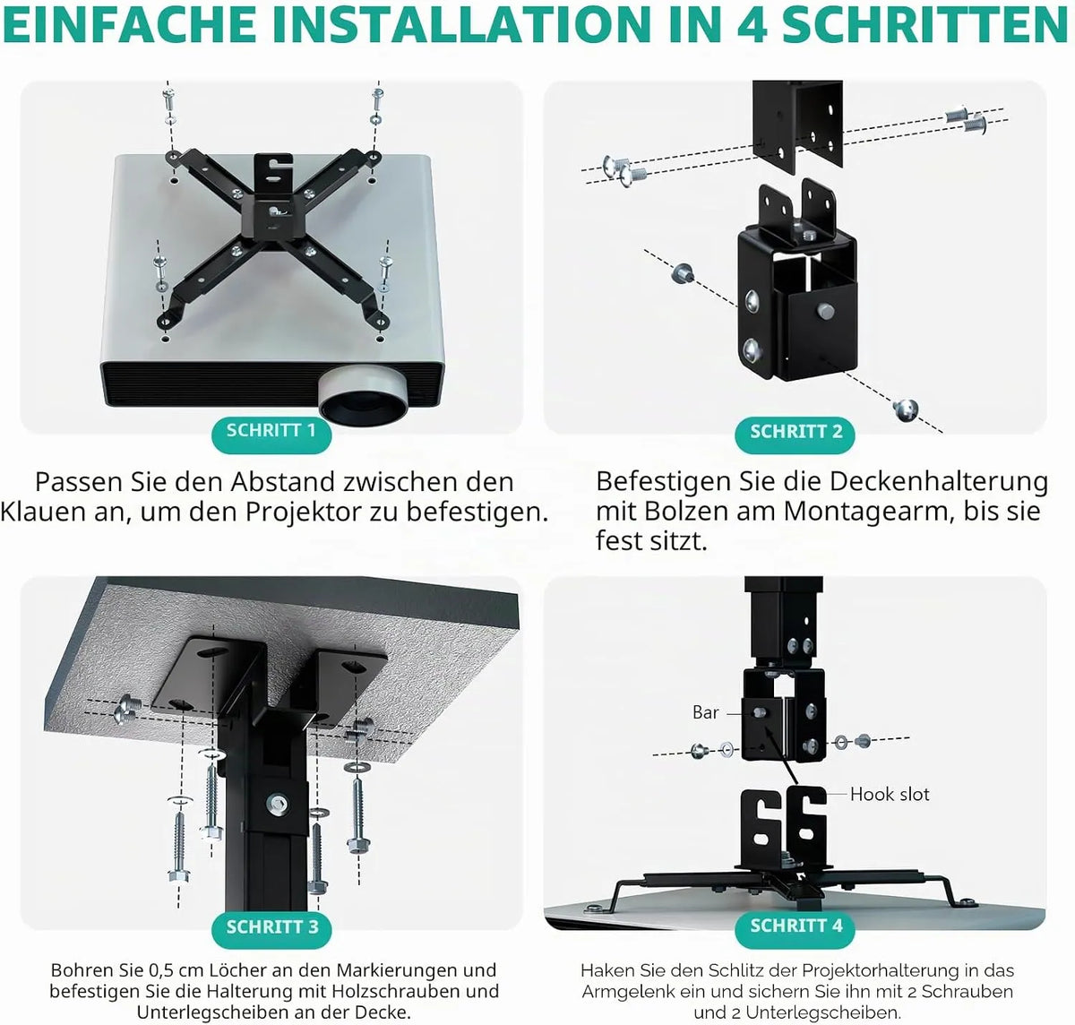 WALI Stropni Nosilec za Projektor 33-54 cm